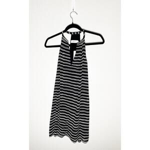 A.L.C. Women's V Split Neck Halter Mini Dress Crepe Silk Black White Stripes NWT